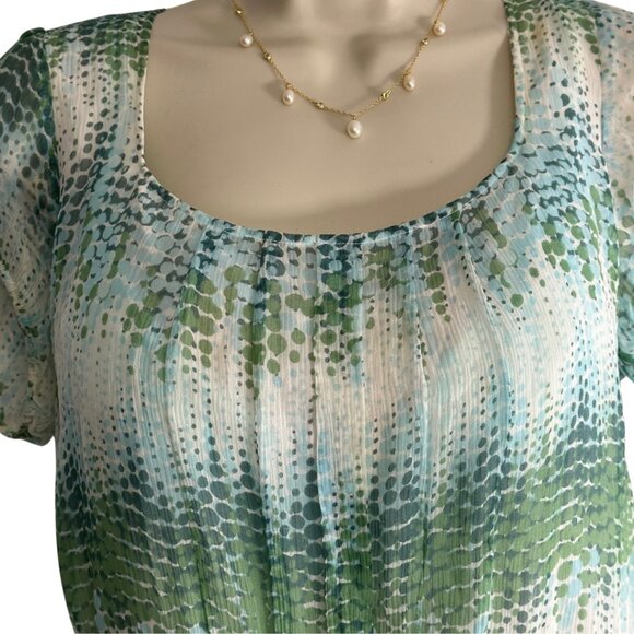 ESPRIT SILK DRESS Garden Fairy Sheer Green & Blue Floral Vines Print Lined 12 US - Picture 4 of 8